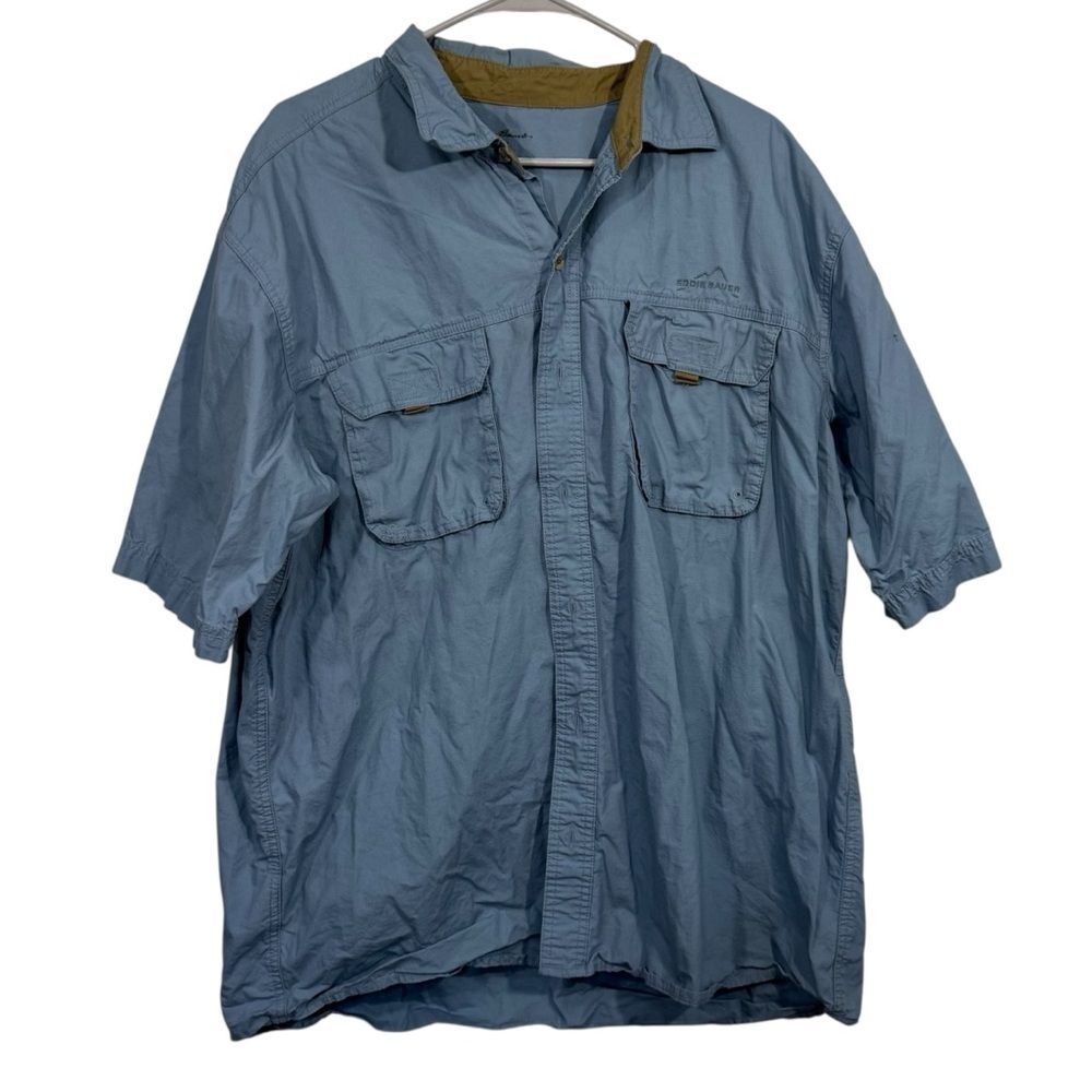 Eddie Bauer Blue Short Sleeve Button Up Outdoor Athletic Polo Shirt
